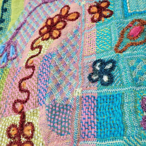 Vintage Asian Eye Wool Art to Wear Colorful Boho  Goblincore Scarf - Picture 5 of 7